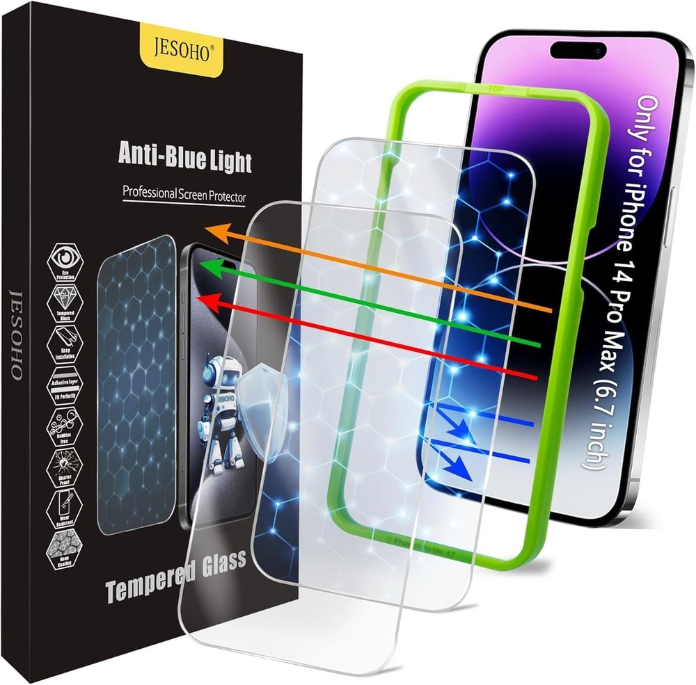 2PCS Screen Protector for iPhone 14 Pro Max 6.7 Inch HD Colorless Anti-Blue Ligh