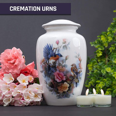 Birds & Floral Theme Cremation Urn | Human Ashes Adult Memorial Urn, Burial, Fun