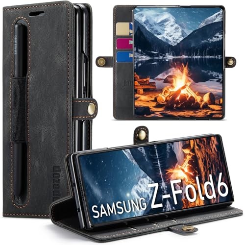 Samsung Galaxy Z Fold 6 5G 7.6 Inch(2024) (Black) Leather Wallet Case Kickstand