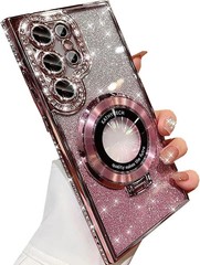 For Samsung Galaxy S25 Ultra Case w/Magnetic Kickstand Glitter Camera Protector