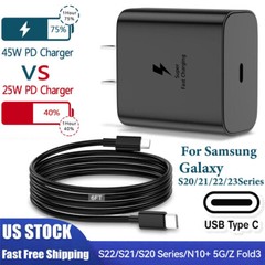 45W Fast Wall Charger Adapter 6ft Type-C Power Cable For Samsung S21 S22 S23 S24