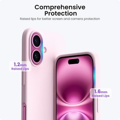 ORNARTO iPhone 16 Case 6.1&Prime; Chalk Pink, Slim Soft Gel Rubber with 3 Layers Prote