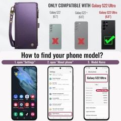 Samsung Galaxy S22 Ultra Case Wallet with RFID Blocking Card Holder, Purple