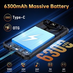 OUKITEL G3 Rugged Phone 16GB+128GB Android 15 6300mAh 6.0&Prime; Display NFC IP68