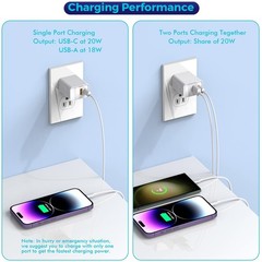 3-Pack 20W Dual Port USB-C Fast Charger Wall Adapter for iPhone 14/13/12