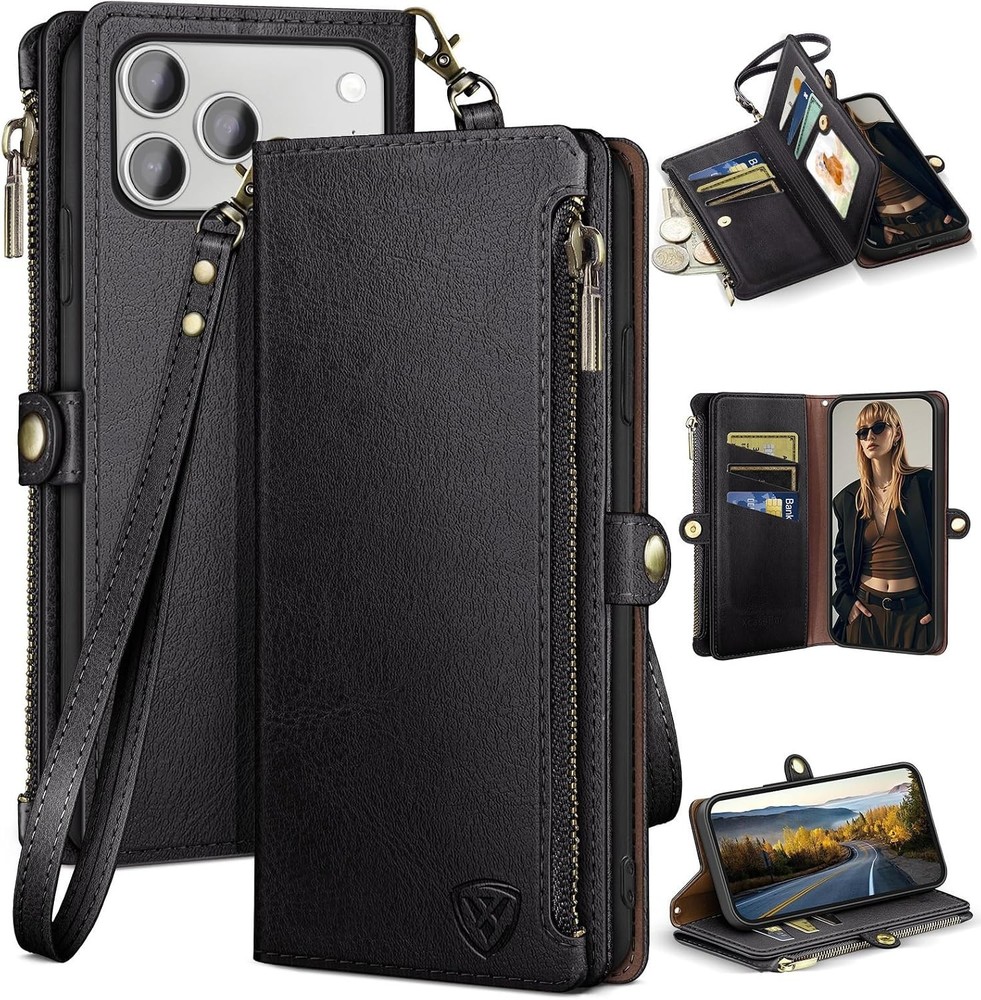 iPhone 17 Pro Max 6.9&Prime; Wallet case with Zipper Credit Card Holder, Flip Folio Co