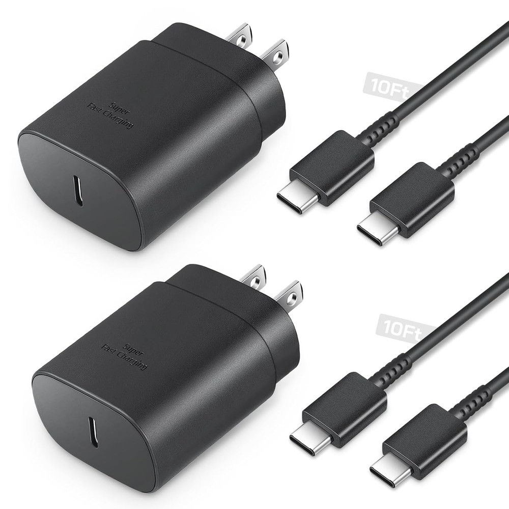 25W Fast Charging Type-C Charger Block 10ft for Galaxy S25/S24 Ultra