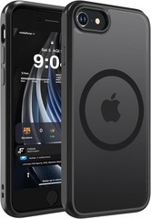 Magnetic Matte Case for iPhone SE 2022/2020 4.7-Inch, Slim Translucent Black Cov