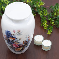 Birds & Floral Theme Cremation Urn | Human Ashes Adult Memorial Urn, Burial, Fun