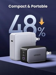 65W GaN USB C Wall Charger, 3-Port Compact Foldable Fast Charger Power Adapter