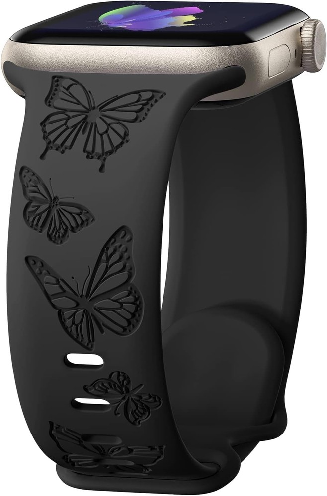 Butterfly Engraved Bands Compatible with Apple Watch Band 41mm 40mm 38mm 49mm 46