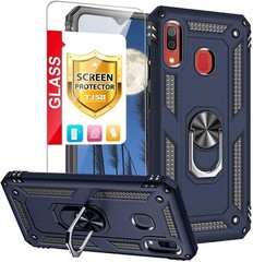 For Samsung Galaxy A20/A30 Shockproof Case, Ring ,Stand +Tempered Glass