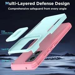 Motorola Moto Edge 2024 Case w/ 1 HD Screen Protector & Slide Cover (Cyan/Pink)