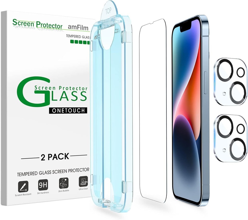 iPhone 14 6.1 2-Pack Clear Tempered Glass & Camera Lens Protectors