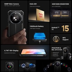 Unlock 4G LTE Rugged Phone Rear Screen Android 15 Outdoor Mobile FOSSiBOT F109S
