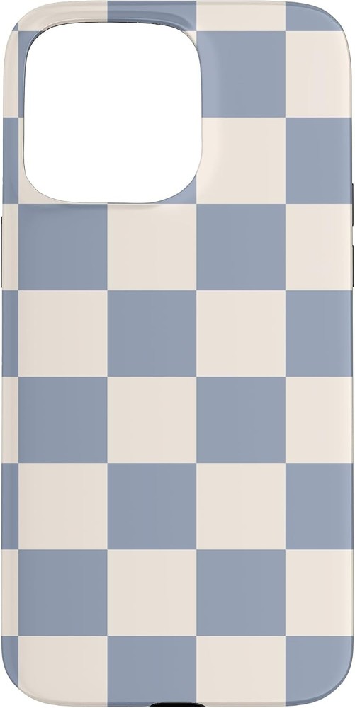Checkered Checkerboard Pattern Case in Light Blue-Gray and Cream for iPhone 15 P