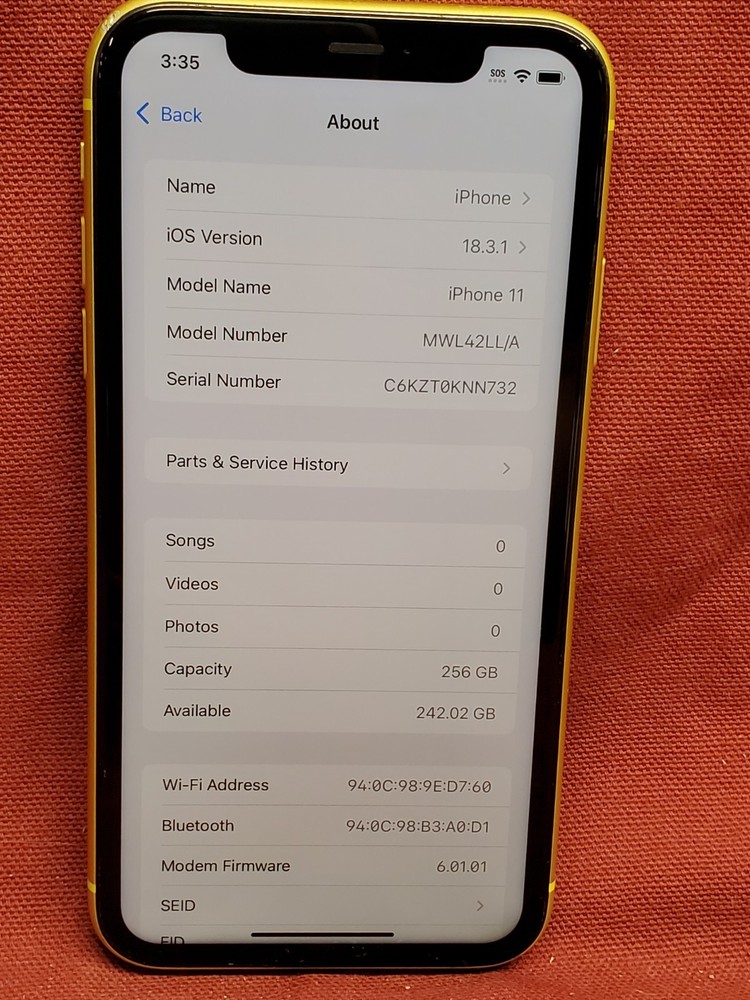 iPhone 11, 256GB, Yellow, Unlocked, MWL42LL/A #2860