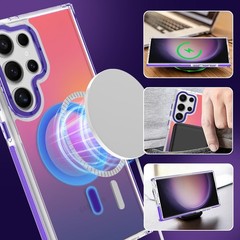 Magnetic Case for Samsung Galaxy S23 Ultra Slim Translucent Matte Purple Design