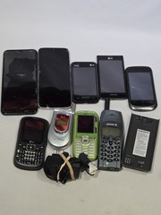 Lot of 9 Mixed Cell Phones & Accessories LG Samsung Ericsson – For Parts