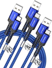 USB C Cable Fast Charging 3-Pack (10ft+6.6ft+3.3ft) USB A to Type C Charger Cord