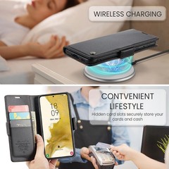 Samsung Galaxy S22 Wallet Case with RFID Blocking, Leather Book Folio Case Black