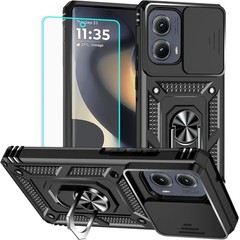 Moto Edge 2024 (Black) Case with Screen Protector, 20ft Drop Tested Ring Impact