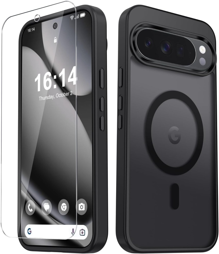 YENAPOON Black Matte Magnetic Case for Google Pixel 10 Pro XL + Screen Protector