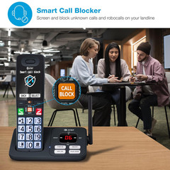 Cordless Phone, Landline Phones for Home with Smart Call Blocker, 3 Handsets Blu