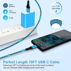 10ft USB-C Fast Charging Cable 2-Pack for Samsung Galaxy S26 S25 Edge