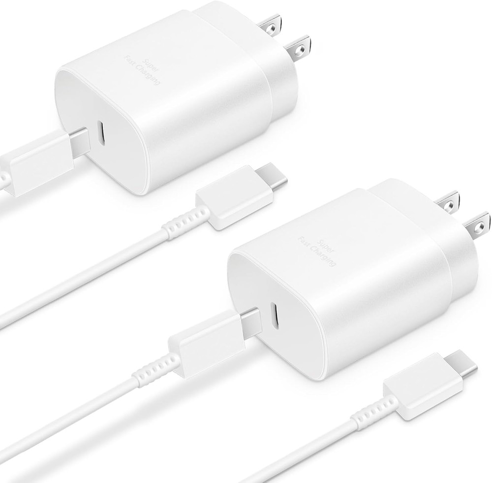 2-Pack 25W Type-C Fast Charger Block for Galaxy S23 Ultra/S22 6ft Cable