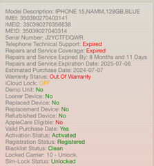 Cracked Back Apple iPhone 15 A2846 128GB Blue Unlocked #A33