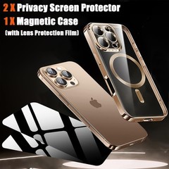 Magnetic Case for iPhone 15 Pro Max with 2 Privacy Screen Protector & Camera Cov