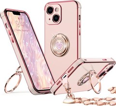 iPhone 14 Plus Case with Stand, Double Ring Kickstand, Bling Luxury Cover, Pink