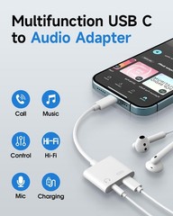 USB C to 3.5mm Headphone and Charger Adapter, 2-Pack Type C to Aux Jack Dongle