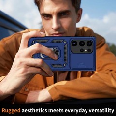 Navy Blue Case for Samsung Galaxy S24 Ultra, HD Screen Protector, Slide Lens Cov