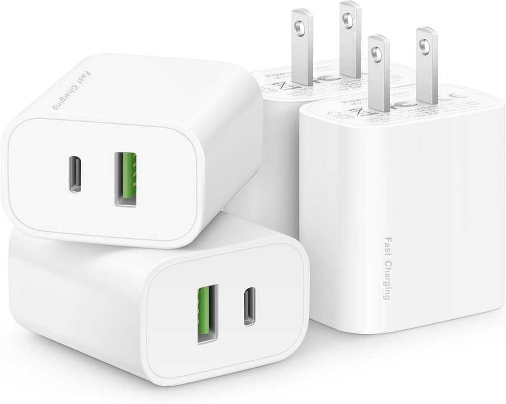 4 Pack USB C Charger Block, 20W USB-C & USB-A Port Charger for iPhone 17/16/15/1