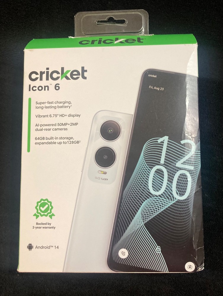 New Cricket Wireless Icon 6 64GB 4 GB RAM Prepaid Android Phone Cloud White