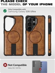 Leather Case with Strong Magnet for Samsung Galaxy S26 Ultra, Kickstand Adjustab