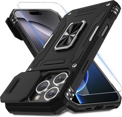 Case for iPhone 16 Pro Max with Slide Camera Cover and Screen Protector, Black