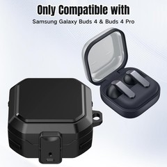Rugged Hard Shell Cover Protective Case for Galaxy Buds 4 & Buds 4 Pro, Black