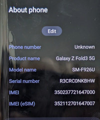 Samsung Galaxy Z Fold3 SM-F926U 256GB Phantom Black
