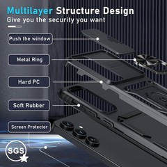 Samsung Galaxy S25 FE Case Built in Slide Camera Lens Cover+Screen Protector+Fin