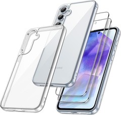3 in 1 Case for Samsung Galaxy A55 5G with 2-Pack Screen Protector, Clear Back
