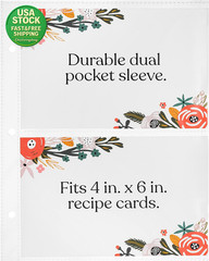 Binder Page Protectors for 4X6 Recipe Cards or Photos 50 Count Dual Pocket