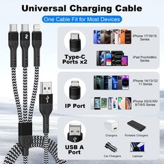 Multi Charging Cable, 3 in 1 Charging Cable for Multiple Devices, Nylon Braided