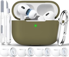 Olive Green Case Cover for AirPods Pro 2 with Keychain, Cleaner Kit, and EarTips