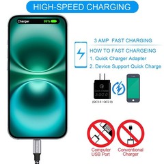 6Ft USB A to Type-C Fast Charging Cable 3-Pack for iPhone 17 Pro Max/Galaxy S20