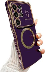 Magnetic Case for Samsung Galaxy S23 Ultra – Dark Purple Soft Cute Wave Heart De