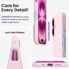 ORNARTO iPhone 16 Case 6.1&Prime; Chalk Pink, Slim Soft Gel Rubber with 3 Layers Prote