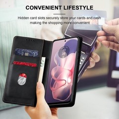 Flip Wallet Case for Moto G Power 5G (2024), Leather Magnetic Folio Cover, Black